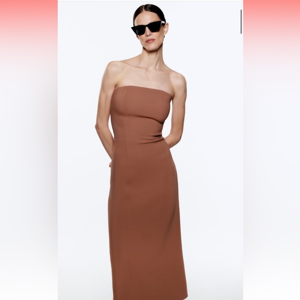 Zara Brown Midi Bustier Dress - Picture 3 of 7
